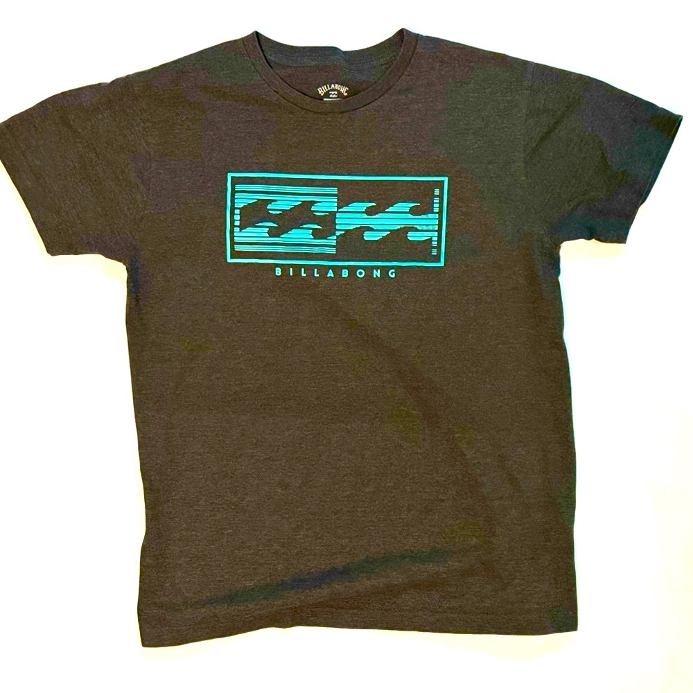 Billabong Grey and Turquoise Waves Premium Crewneck Tee size M